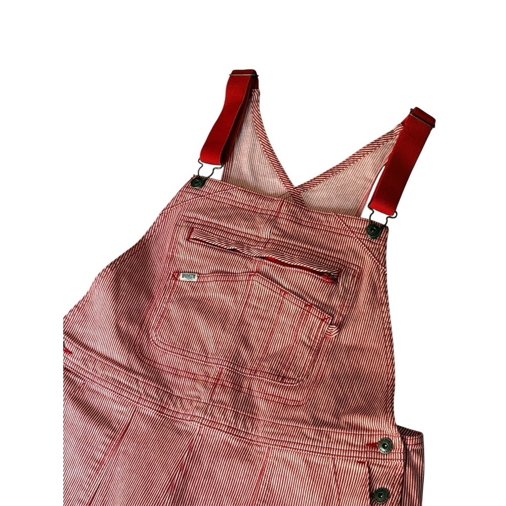 Duluth Trading Women Overalls L Red Railroad Pin Stripe Painter - Picture 3 of 16